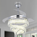 42'' Chrome Crystal Fandelier Ceiling Fan with Lights, Dimmable LED Chandelier Fan, Retractable Blades, Remote & APP Control, 6-Speed Reversible, Flush Mount for Bedroom Living Room Dining Room