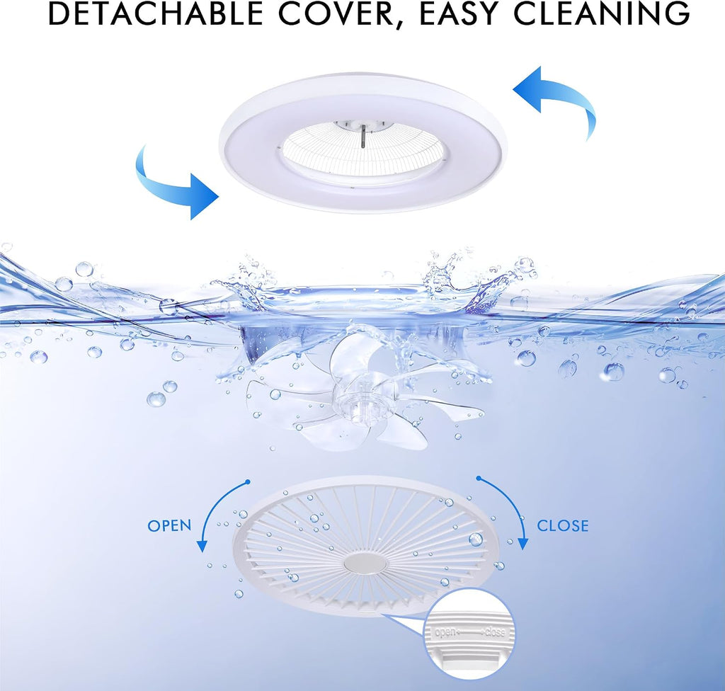 24' Bladeless Ceiling Fans with RGB Light, Low Profile Ceiling Fan with Light, Smart Modern Ceiling Fan with App/Remote/Voice Control, 3 Dimmable LED Light for Bedroom, Living Room White