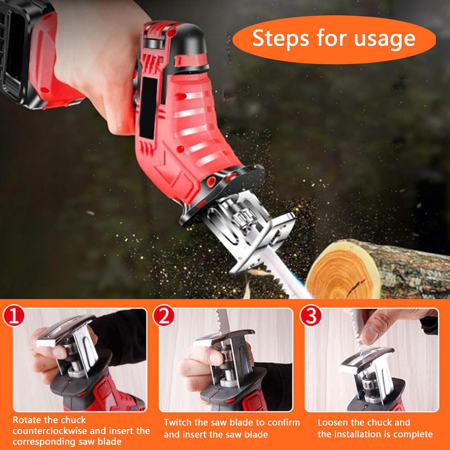 Cordless Saber Saw, 6000mah Electric Reciprocating Saw,18v Electric Saber Saw Set- with Safety Latch, Battery-Powered Chainsaw for Cutting Wood/Metal and Plastic