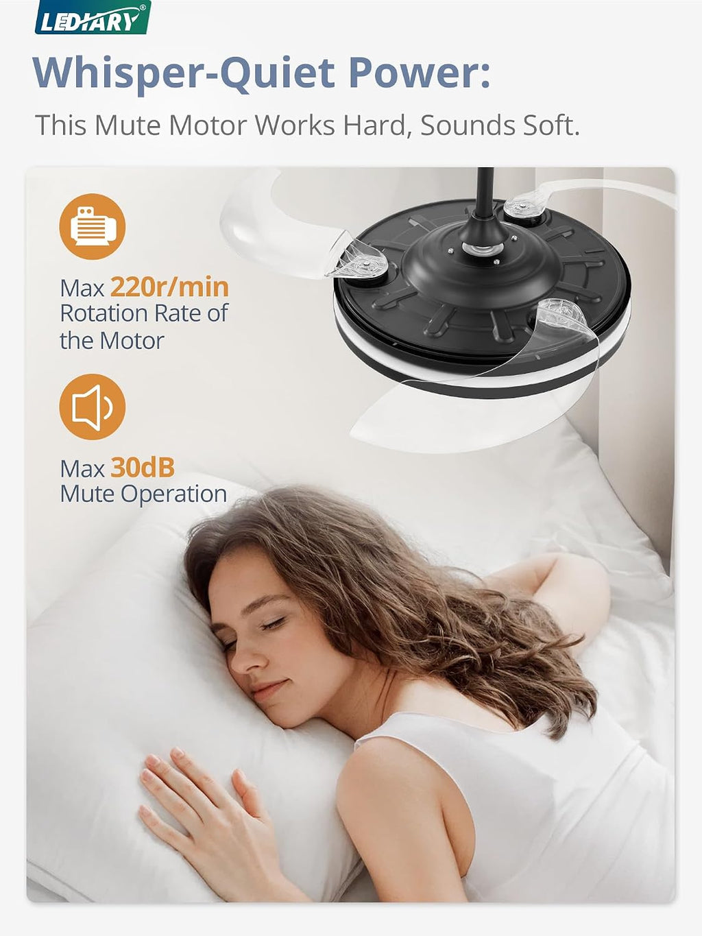 LEDIARY Retractable Ceiling Fan with Lights and Remote & APP Control, 42 Inch Fandelier Ceiling Fan with Light, 6 Speed Dimmable Reversible Memory, Modern Silent Smart Fan for Bedroom Living Room