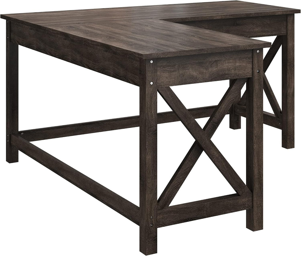 Lavish Home 59' L-Shaped Desk – Corner Computer Desk for Home Office, Space-Saving Workstation with X-Frame Legs, Writing or Craft Desk for Small Spaces (Dark Gray)