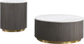 Coaster Home Furnishings - Jason - Wood and Metal - 2-Piece Coffee Table Set with Marble Tops, Reeded Drum Bases, and Gold Ring Accents - Living Room- Charcoal and White Marble - 710418-S2