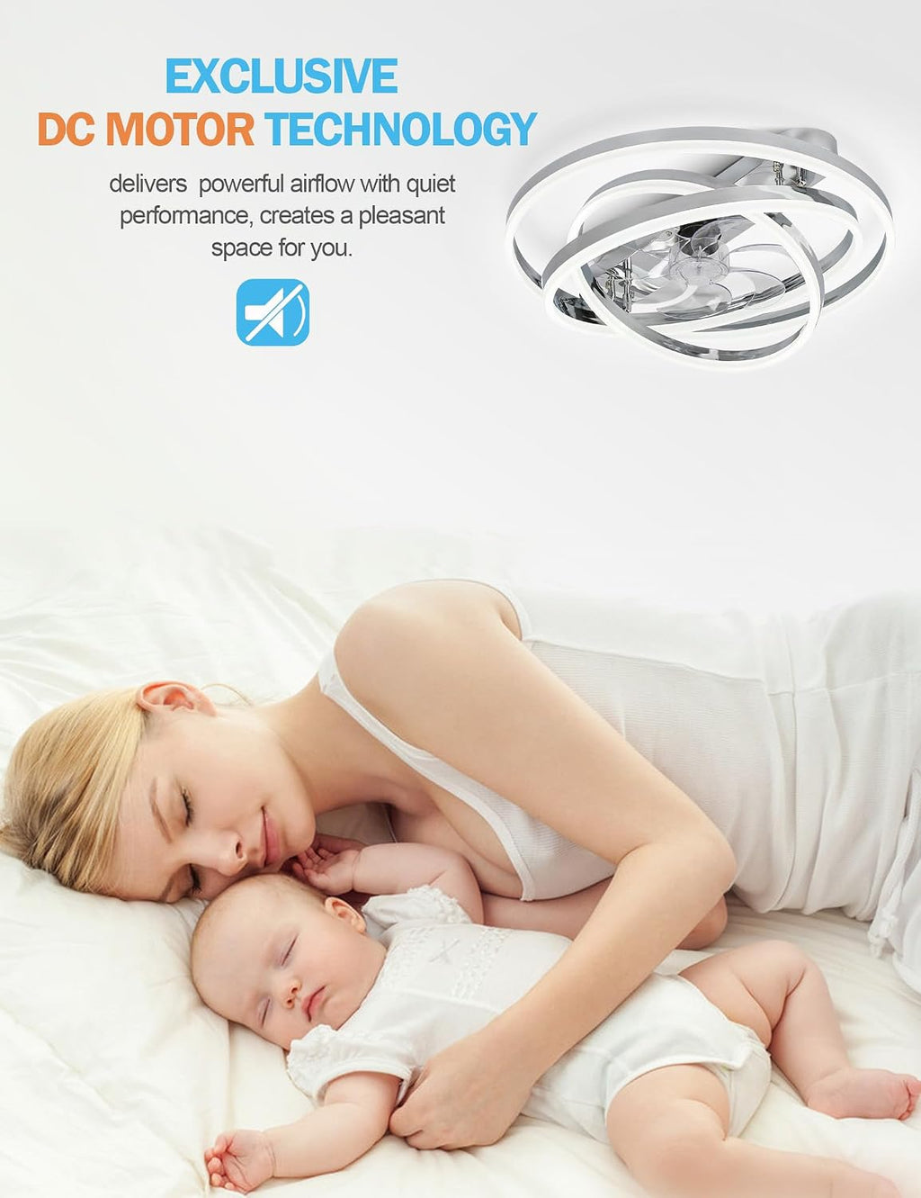 Dawn Whisper Ceiling Fans with Lights, 24' Modern Flush Mount Ceiling Fan with Lights,Low Profile Ceiling Fan with Light for Bedroom,Kids Room Silver