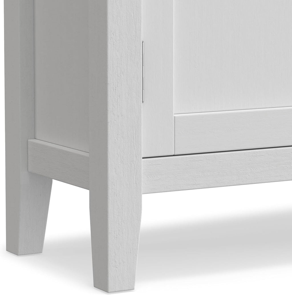 SIMPLIHOME Redmond Storage Cabinet - 32 inch Wide Solid Wood 2-Shelf Low Storage Cabinet in White, Transitional Accent Cabinet for Entryway with Adjustable Shelves and Tapered Legs