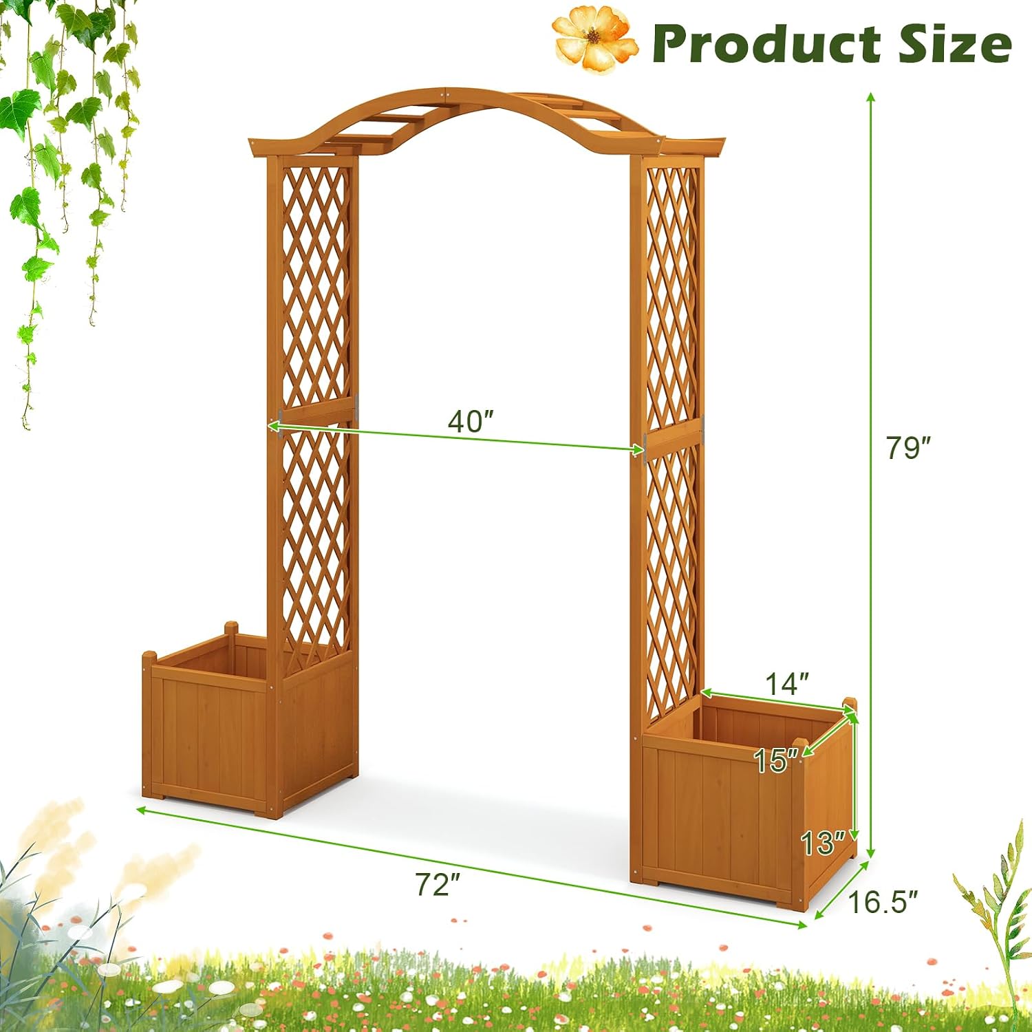 Moccha Wooden Garden Arbor with Planter - Outdoor Arbor Trellis for Climbing Plants, Roses, Vines, Outside Pergola Planter, Garden Arch for Lawn Backyard Wedding Ceremony Bridal Party (Natural)