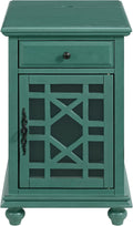Martin Svensson Home Elegant Chairside End Table with Power — 24″W x 16″D x 25″H, Antique Teal-Green — Transitional Painted Accent Table with Flip-Top USB Charging, Drawer & Cabinet Storage