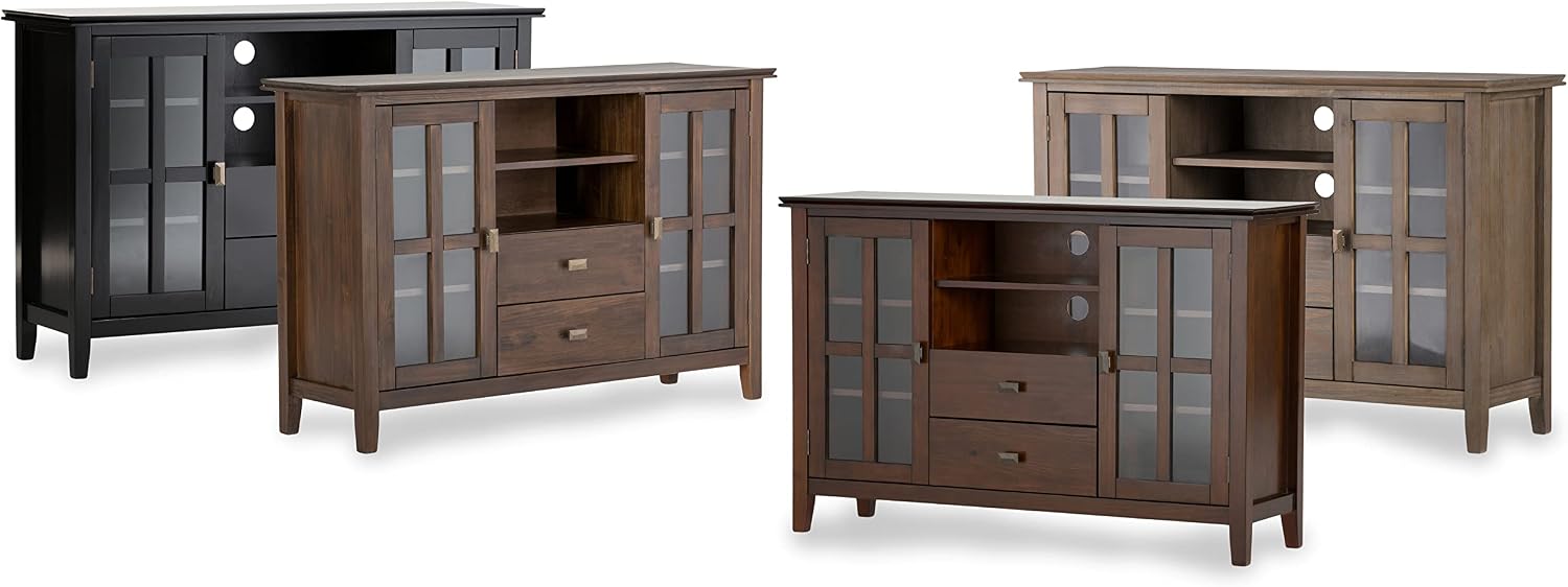 SIMPLIHOME Artisan TV Stand - 53 inch Wide Solid Wood Tall Media Console in Russet Brown, Contemporary Entertainment Center for Living Room for TVs up to 60 Inches with Drawers and Cable Management