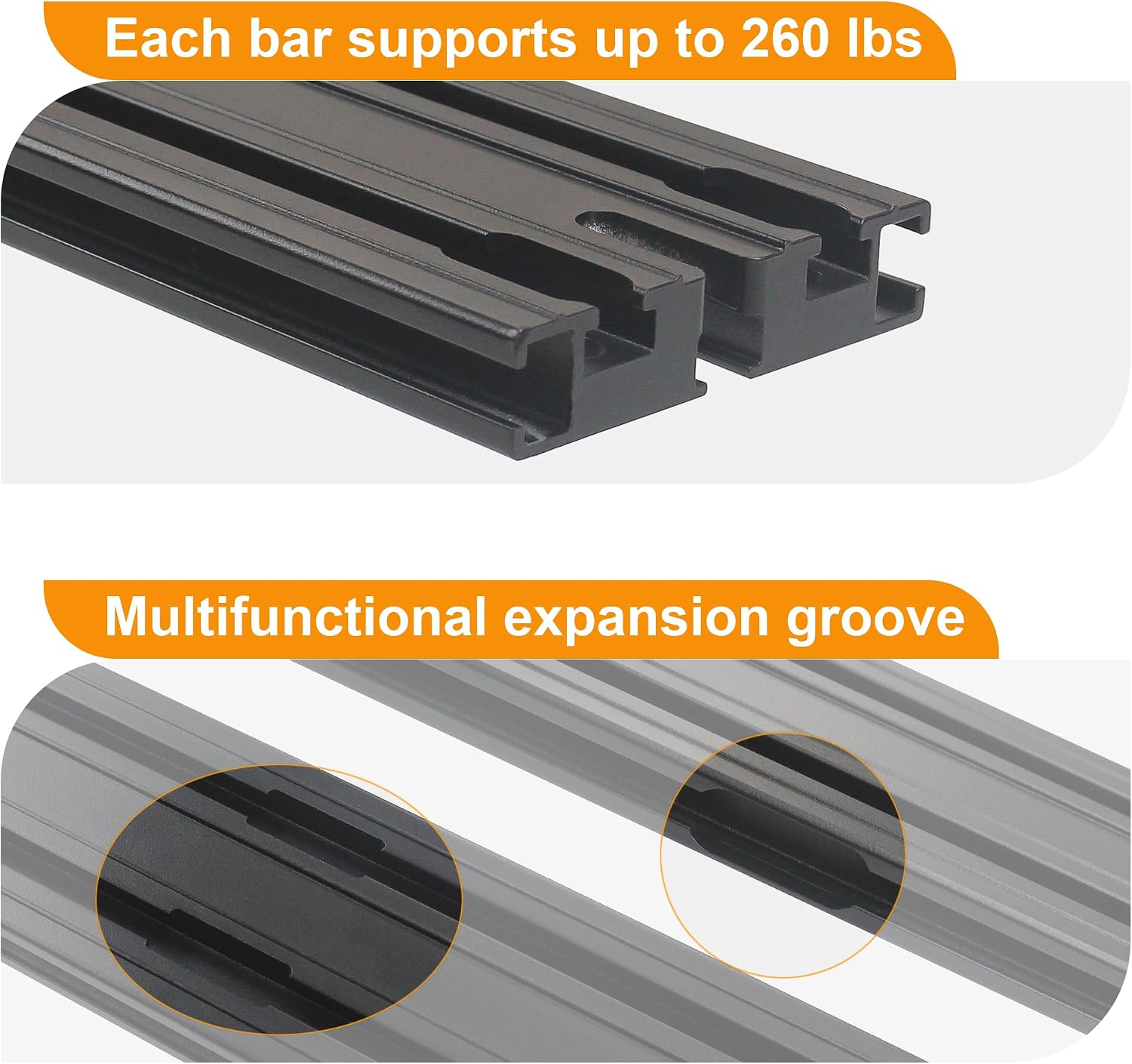 Super Heavy-Duty Roof Rack Crossbars Upgration for Tesla Cybertruck Specific fit Factory Mouting Points Aluminum Body Loading Weight at 550lbs MAX (Sold as 2pcs)