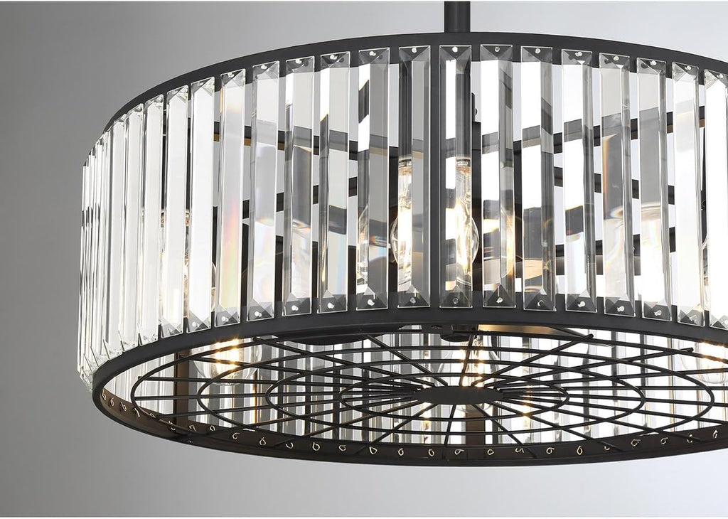 Savoy House 23-FD-245-322 Janus Luxe LED Chandelier Ceiling Fan with Light and Remote, Crystal Drum Fandelier with 6-Light 48 Total Watts, 10' H x 23' W, Matte Black