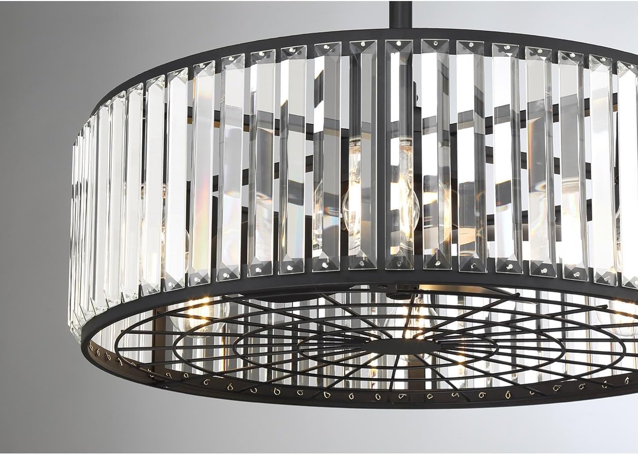 Savoy House 23-FD-245-322 Janus Luxe LED Chandelier Ceiling Fan with Light and Remote, Crystal Drum Fandelier with 6-Light 48 Total Watts, 10' H x 23' W, Matte Black