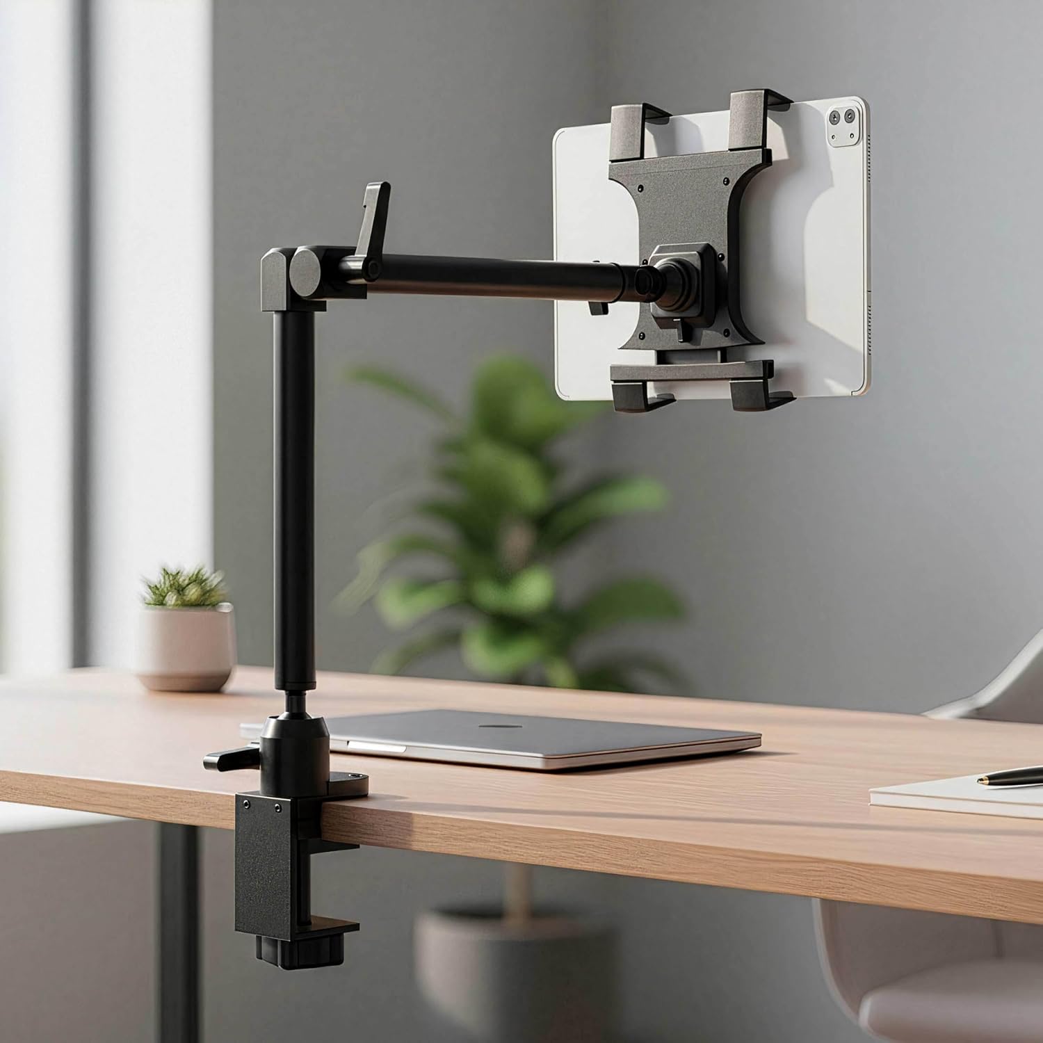 ARKON Mounts Heavy-Duty Tablet Mount with Clamp | Universal Tablet Holder | Strong C-Clamp | Multi-Angle Arm | Compatible with iPad Pro, Mini, Surface Pro, Samsung Tablets, and more