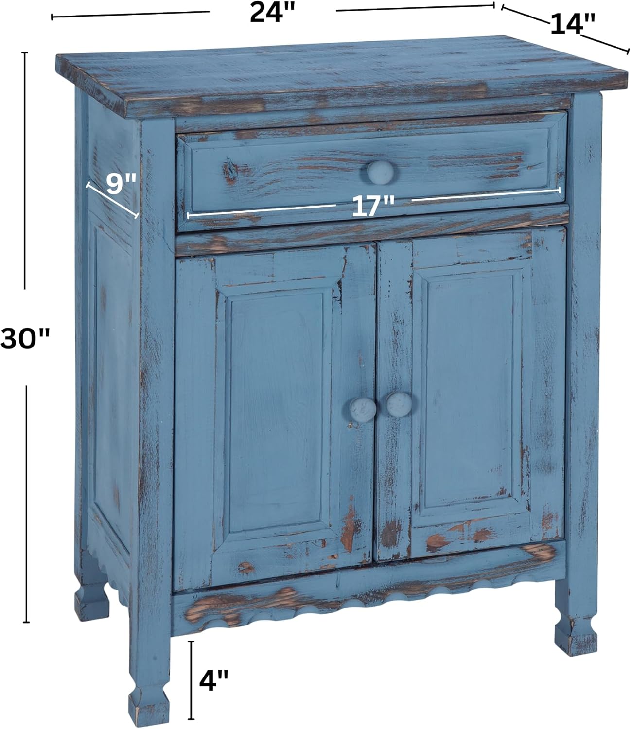 Alaterre Furniture Country Cottage Accent Cabinet with Drawer, Adjustable Shelf & 2 Doors – Rustic Farmhouse Sideboard Buffet Storage Cabinet for Living Room, Dining Room or Entryway (Blue Antique)