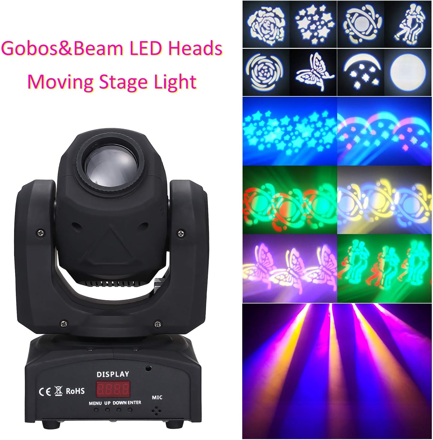 Lixada Moving Head Light 90W Stage Light DMX512 Auto-Run Sound-Activated Control Spotlight 9/11 Channel with 8 Gobos & 14 Colors for DJ Club Show Disco Party Bar Dance Wedding Lighting