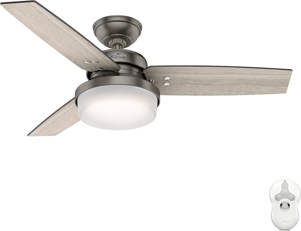 Hunter Fan 44 in Brushed Nickel Finish Indoor Ceiling Fan with Remote and LED Light, 3 Blades (Renewed)