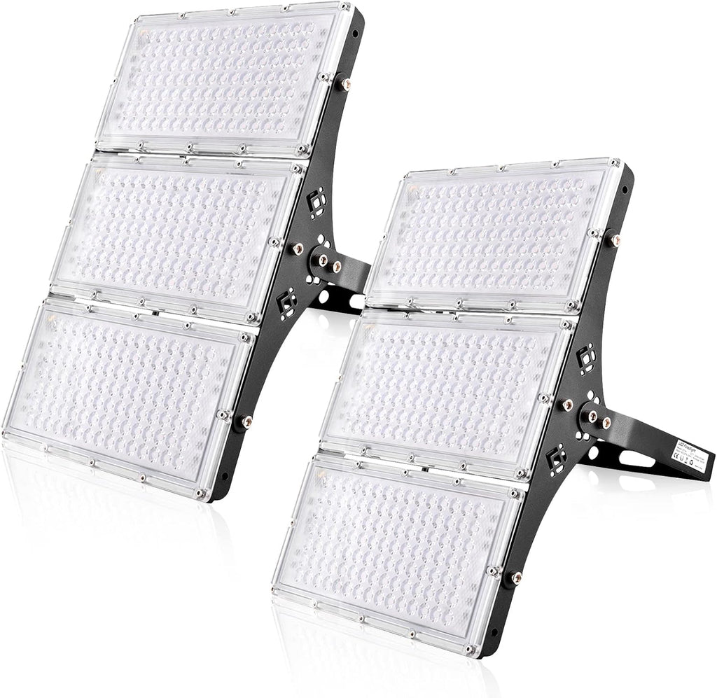 2 Packs 300W LED Flood Light-30000LM Outdoor Security Light 3200K Warm White Super Bright IP66 Waterproof-120° Lighting Angle & 180° Adjustable Bracket for Warehouse Garage Stadium
