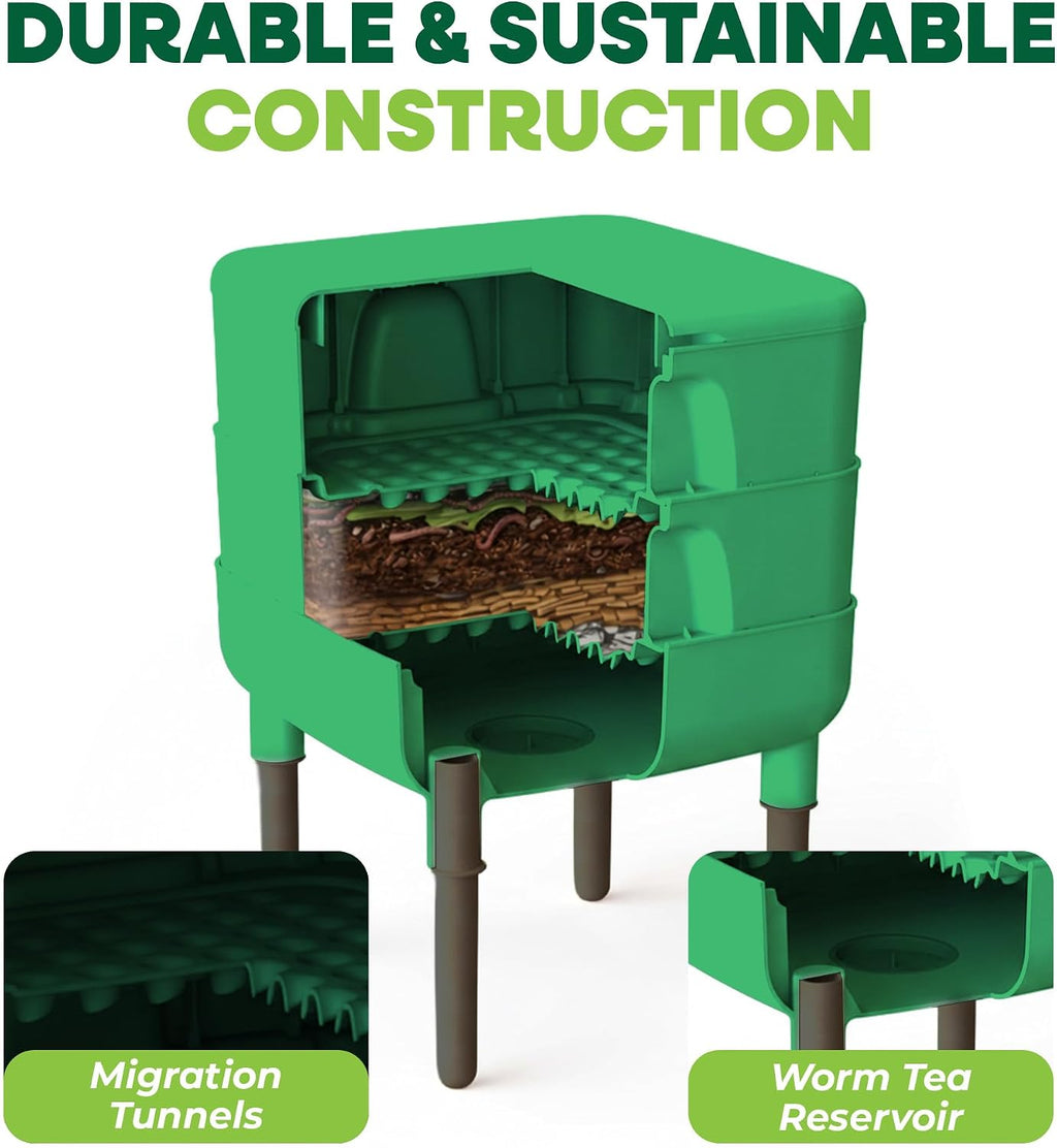 FCMP Outdoor - The Essential Living Composter, 4-Tray Worm Vermicomposter Bin, Green