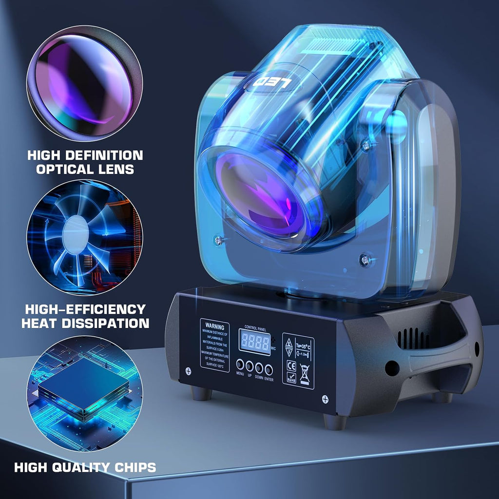 HOLDLAMP 120W LED Moving Head Light with Rotating 18-Facet Prism, Gobos and 8 Colors by DMX and Sound Activated Control (Moving Heads 4 Pack)