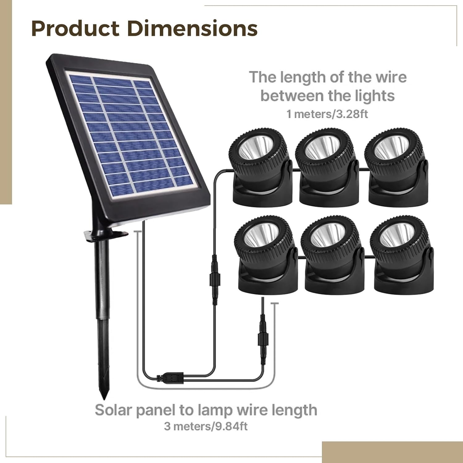 6 Led Solar Pond Lights, Ip68 Waterproof Submersible Fountain Lights with Adjustable Panel (Warm White) - 16Ft Cable Outdoor Spotlight for Garden, Pool, Landscape