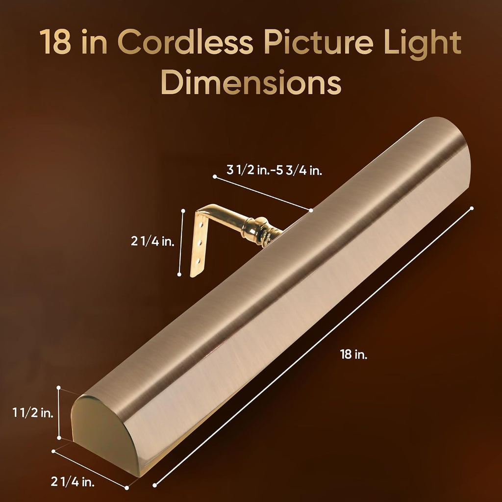 Concepdesigns Picture Light Battery Operated Picture Light, Dimmable Wireless Picture Lights for wall, Art Light, Library Light Battery Operated with Remote Control - 18 inches, Antique Brushed Bronze