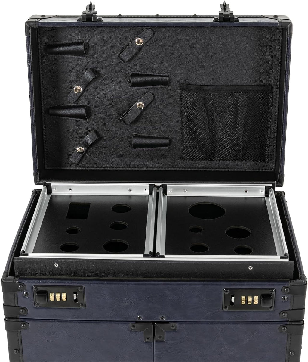 Rolling Lockable Makeup Train Case,Large Cosmetic Organizer Train Case Makeup Travel Case with 360° Swivel Wheels, Trolley Makeup Travel Organizer,Black
