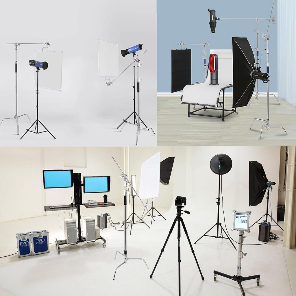 C Stand with Boom Arm Heavy Duty Photography C Light Stands Kit, Max Height 10.5ft/320cm, with 4.2ft/128cm Holding Arm, for Photography Studio, Reflector, Umbrella, Softbox