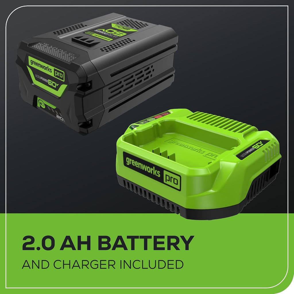 Greenworks 60V 20' Brushless Cordless Battery Powered Pole Hedge Trimmer, 2.0Ah Battery and Charger Included