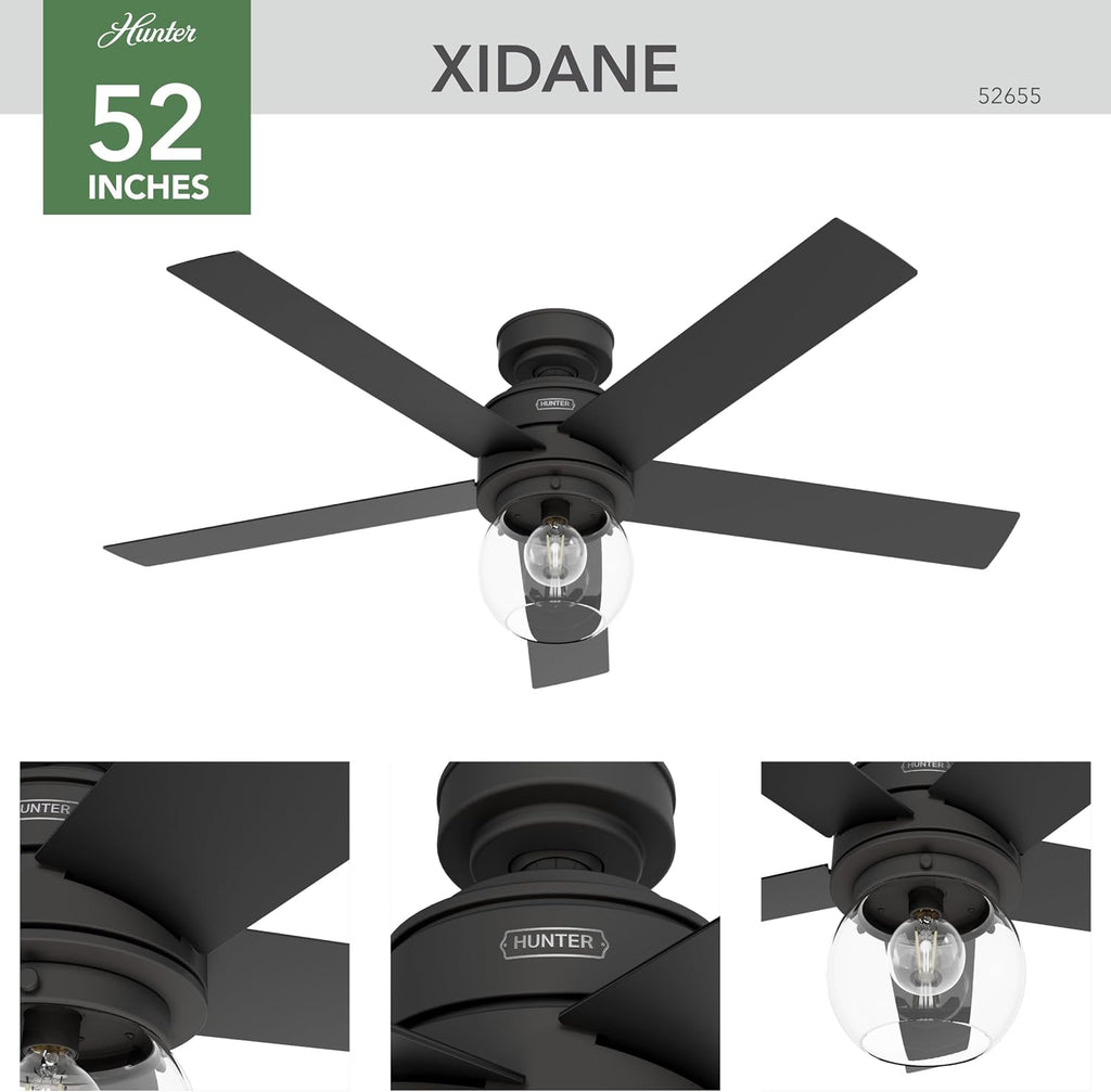 Hunter Xidane Ceiling Fan with LED Lights & Remote (Matte Black)