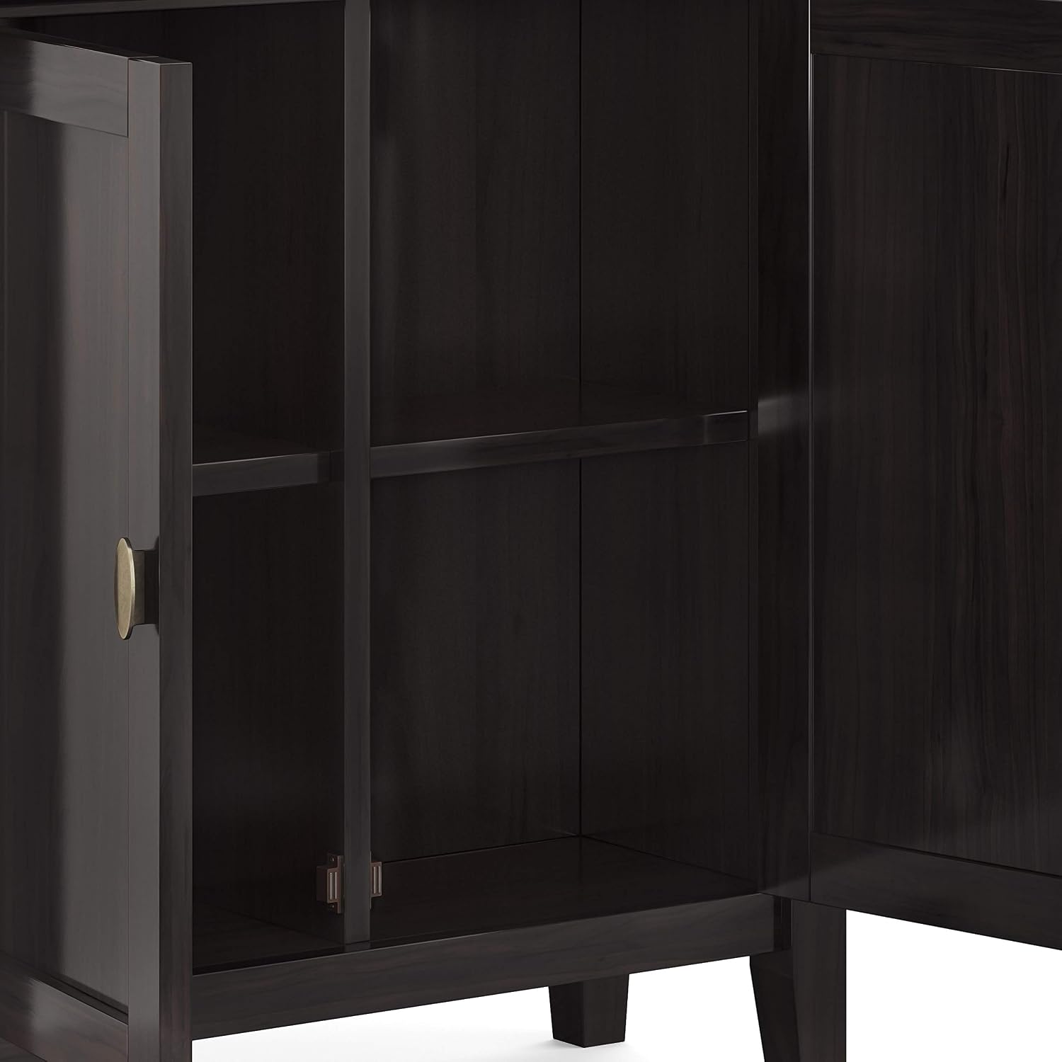 SIMPLIHOME Redmond Storage Cabinet - 32 inch Wide Solid Wood 2-Shelf Low Storage Cabinet in Hickory Brown, Transitional Accent Cabinet for Entryway with Adjustable Shelves and Tapered Legs