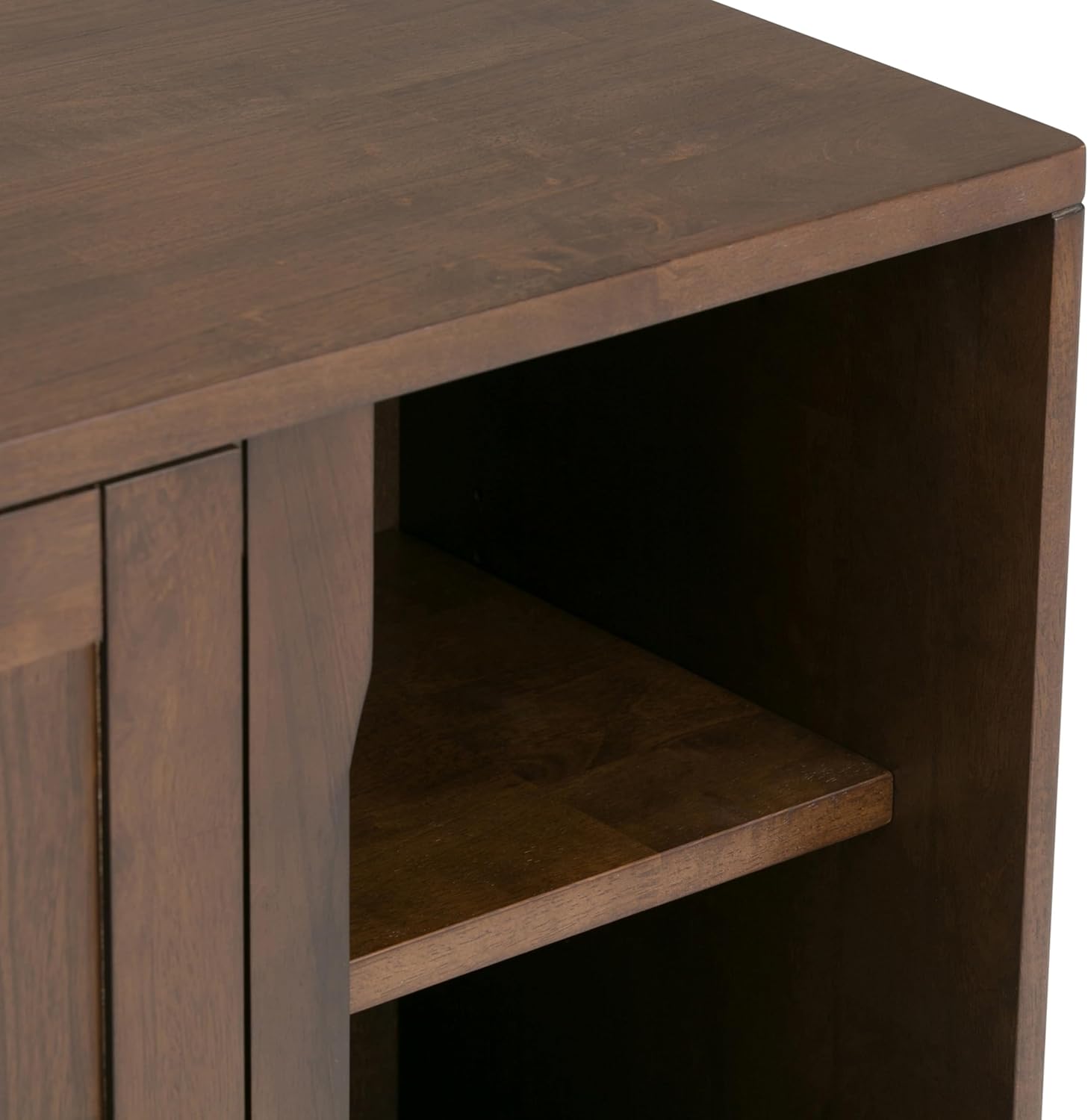 SIMPLIHOME Harper Storage Cabinet - 30 inch Wide Solid Hardwood 2-Shelf Low Console Cabinet in Walnut Brown, Mid-Century Modern Cupboard for Living Room with Sliding Doors and Adjustable Shelves