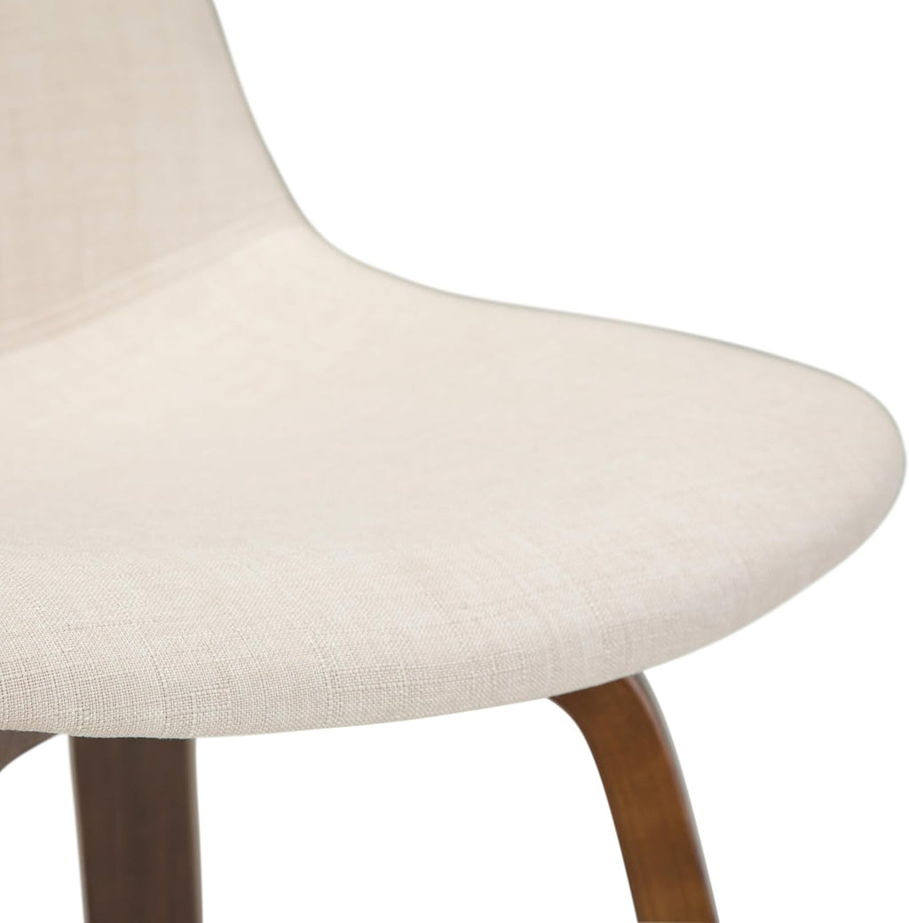 SIMPLIHOME Randolph Counter Stools (Set of 2) - 28 Inch Seat Height Upholstered Bentwood Bar Stools in Natural Linen Look Fabric, Mid Century Modern Seating with Curved Backrest and Chrome Footrest