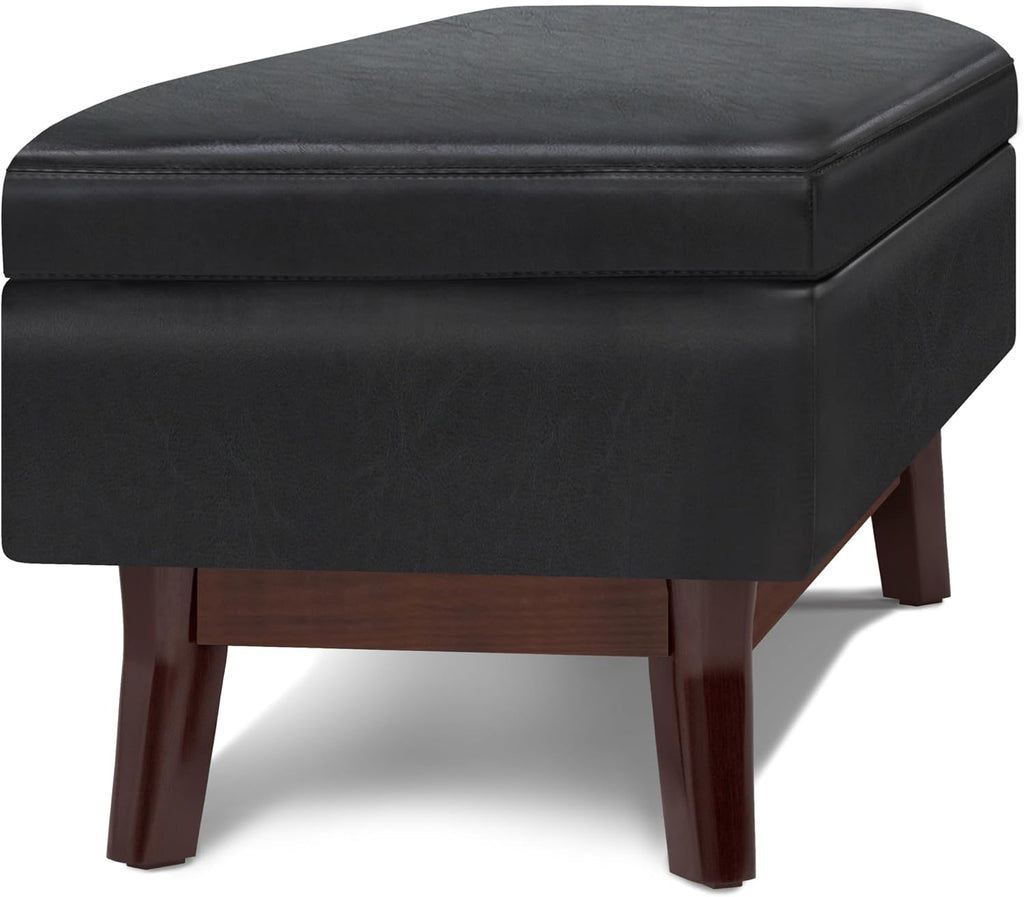 SIMPLIHOME Owen Rectangular Storage Ottoman - 48 inch Wide Upholstered Vegan Leather Lift-Top Ottoman in Midnight Black, Mid-Century Modern Ottoman for Living Room with Tufted Detail