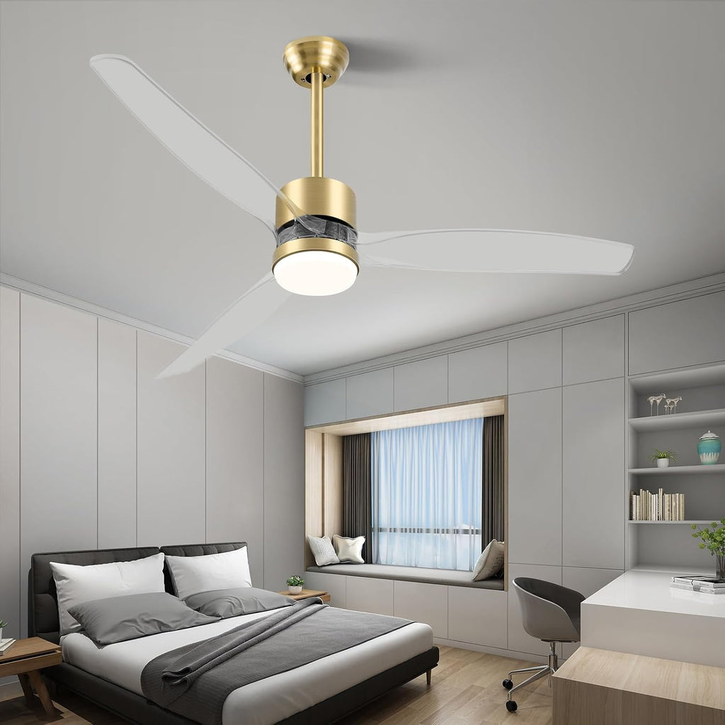 OKELI 52' Smart Ceiling Fan with Light, WiFi Enabled for Alexa & App Control, Reversible Gold Modern Ceiling Fan with Dimmable LED Light and Remote, Clear Blades for Living Room Bedroom