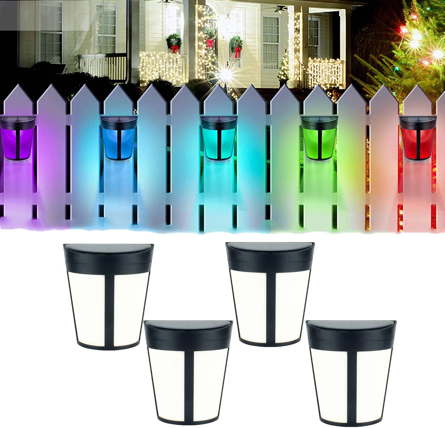 Outdoor Decorative Wall Lamp, RGB 7 Color Glow Solar Lighting Solar Powered IP65 Waterproof Light,Wall Mount Solar Light,for Porch Yard