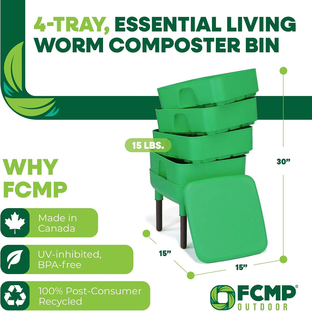 FCMP Outdoor - The Essential Living Composter, 4-Tray Worm Vermicomposter Bin, Green