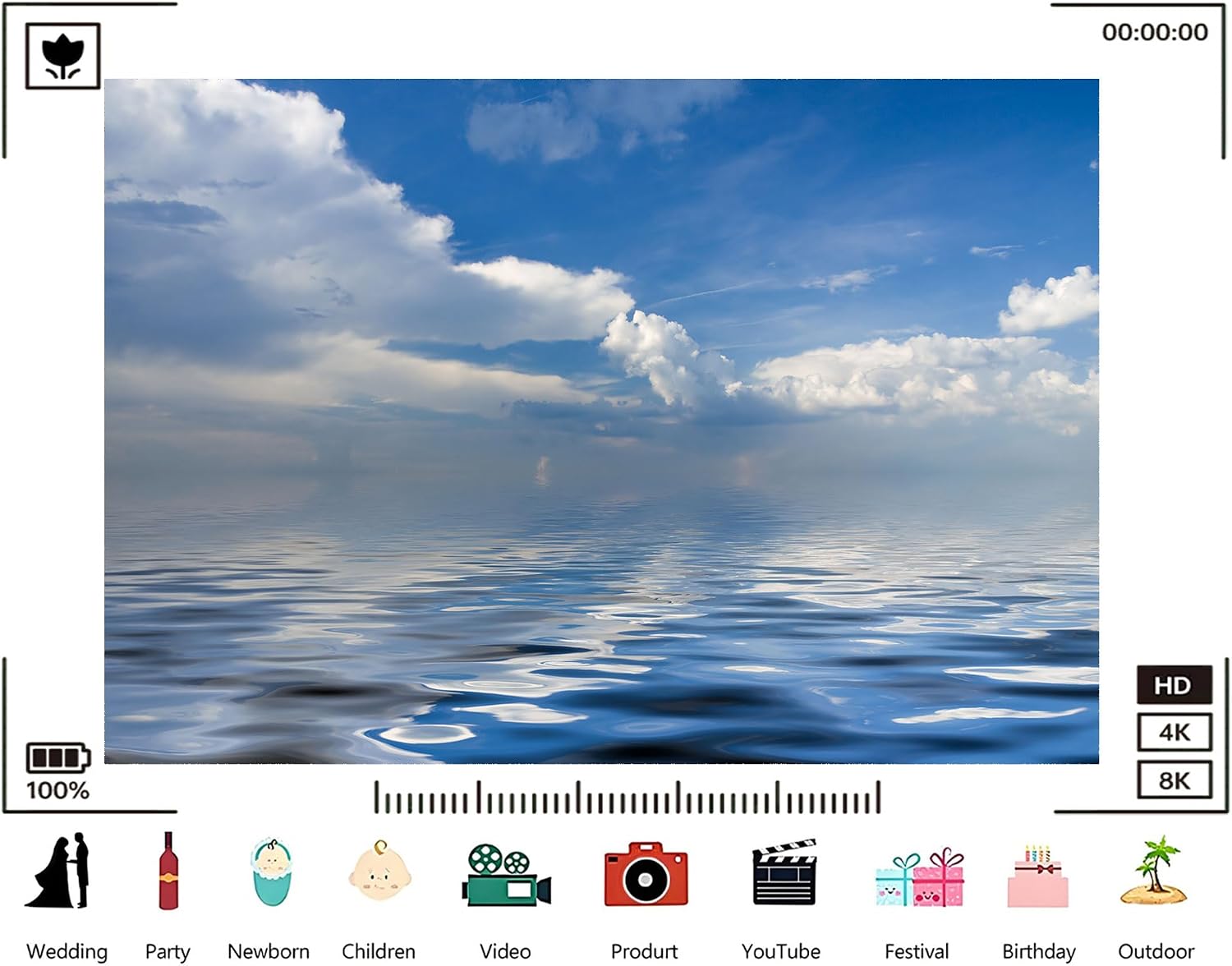 Trykid 20x10ft Calm Sea Backdrop Blue Sky Fluffy Clouds Water Reflection Coastal Scene Photography Background Ocean Tranquility Party Decoration Tapestry Photo Booth Prop Fabric