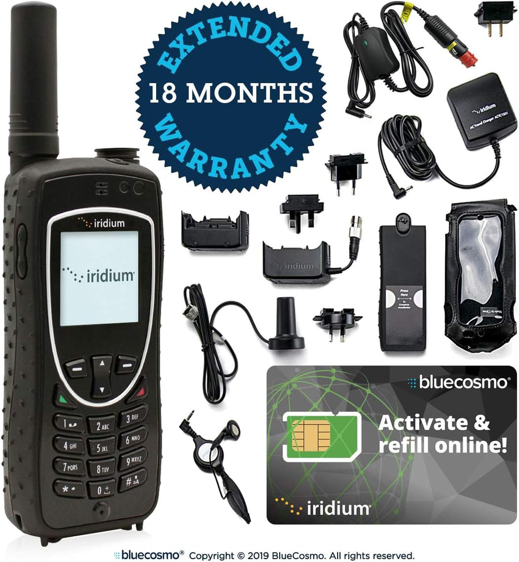 BlueCosmo Iridium Extreme Satellite Phone Bundle - Only Truly Global Satellite Phone - Voice, SMS Text Messaging, GPS Tracking, Emergency SOS - Prepaid SIM Card Included - Online Activation - 24/7