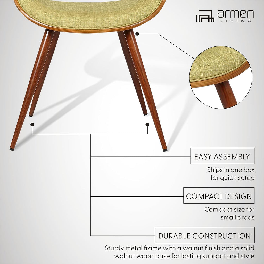 Armen Living Butterfly Mid-Century Dining Chair in Walnut Finish and Green Fabric