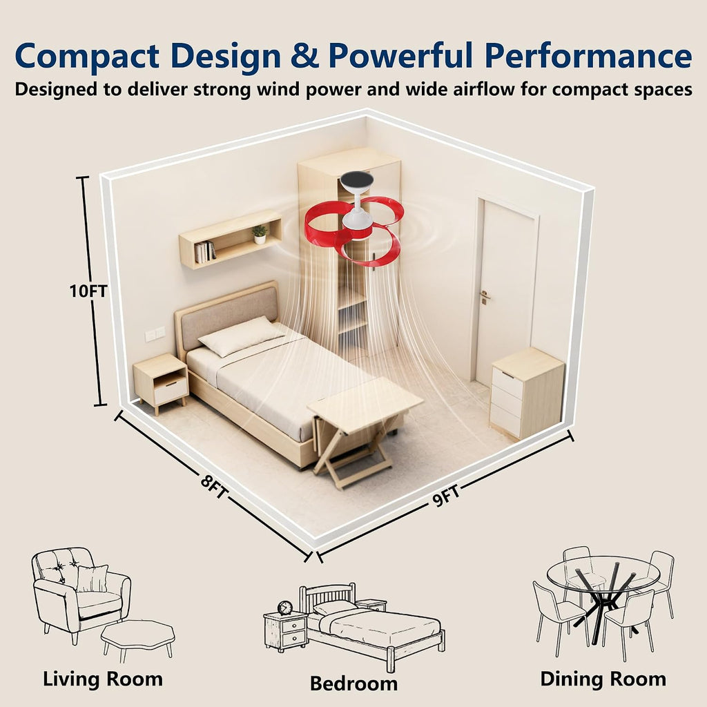 FANX 22 Inch Ceiling Fan with Light and Remote, Quiet DC Motor, Dimmable LED, Reversible 3-Speed Control, Easy Installation Downrod Fan for Small Rooms (Red)