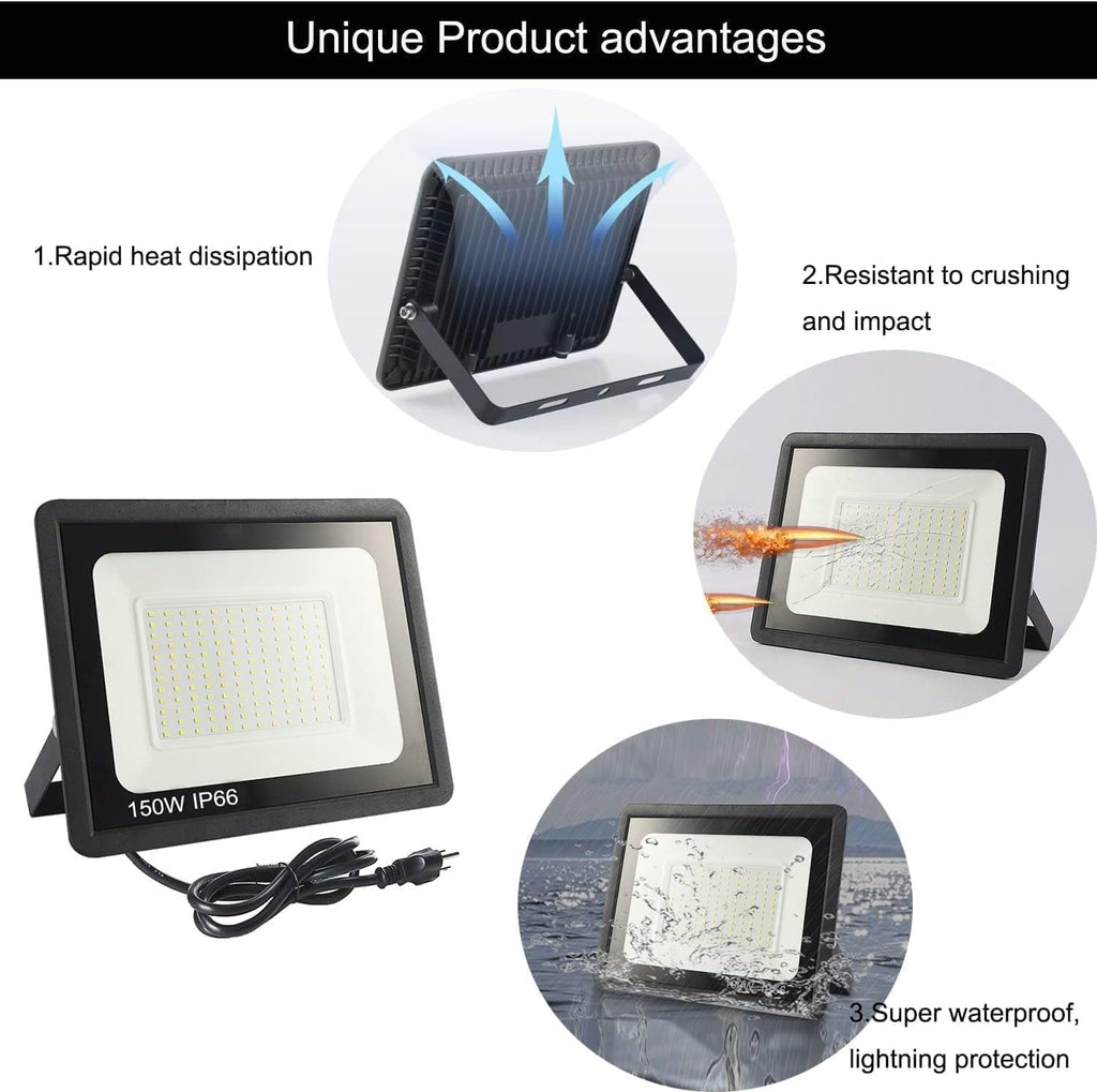 4Pack 250W LED Flood Light Outdoor,25500LM LED Work Light with US Plug,6000K Daylight White,IP67 Waterproof Outdoor Floodlights for Yard,Garden,Playground