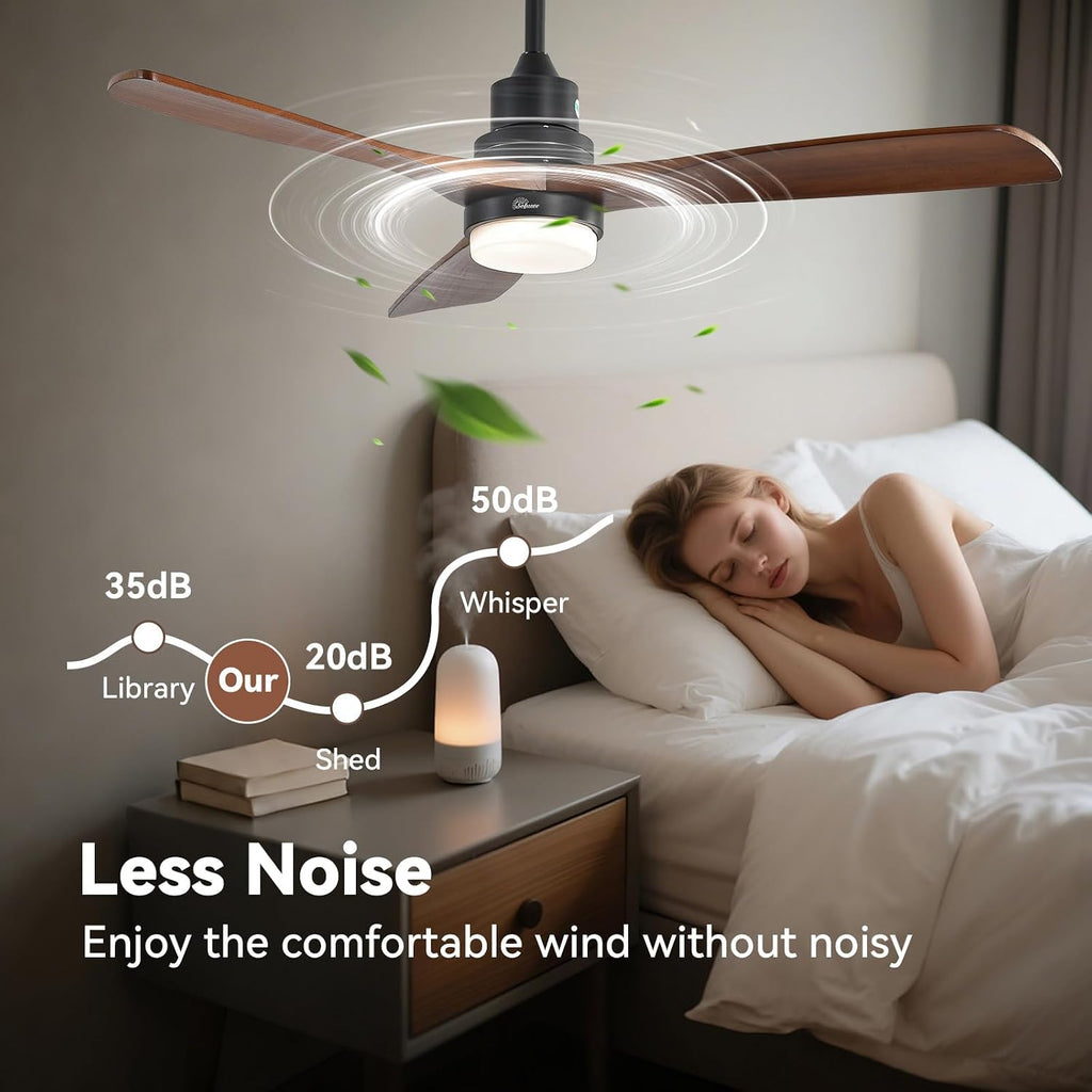 Sofucor Smart Ceiling Fan with Light, 52' Wood Ceiling Fan Compatible with Alexa/Google/App, 3-Color Light 6-Speed DC Motor Reversible Timer for Bedroom Living Room Patio Indoor Outdoor