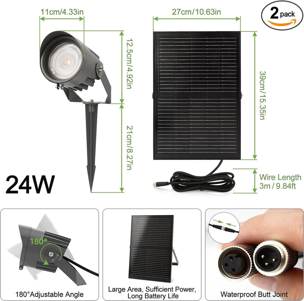 Solar-powered landscape spotlight, ultra-bright solar light for outdoor use, IP67 waterproof, remote control with 3 light colors and adjustable brightness, suitable for gardens and courtyards 2-Pack