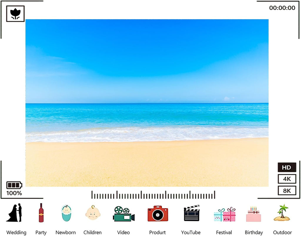 Trykid 20x10ft Turquoise Beach Golden Sand Backdrop Clear Blue Sky Gentle Wave Photography Background Honeymoon Getaway Summer Bash Tapestry Party Decoration Photo Studio Prop Fabric
