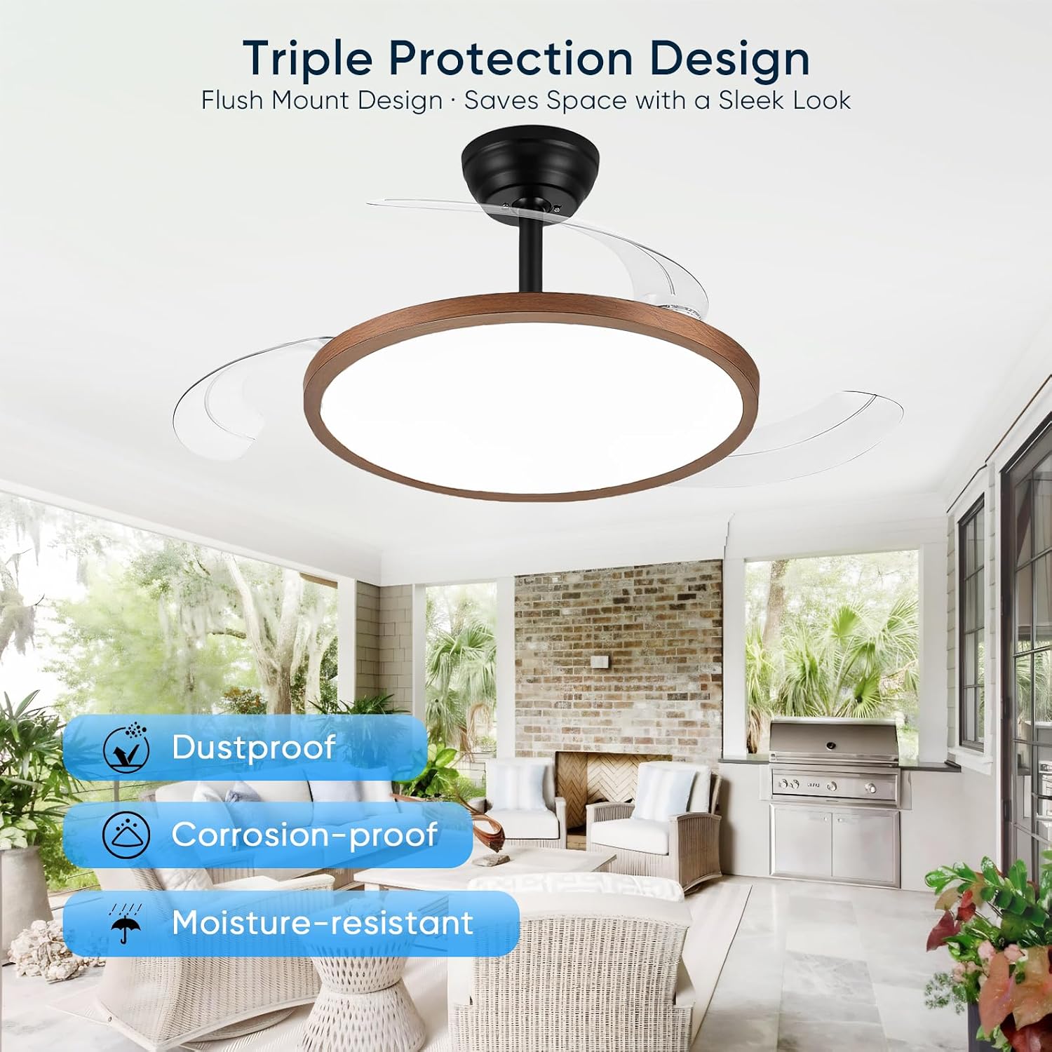 42 Inch Retractable Ceiling Fan with Lights, Fandelier Ceiling Fan for Bedroom Living Room Dinning Room, Chandelier with Fan 6 Speed, 3 Color Temperature, Reversible DC Motor-Black