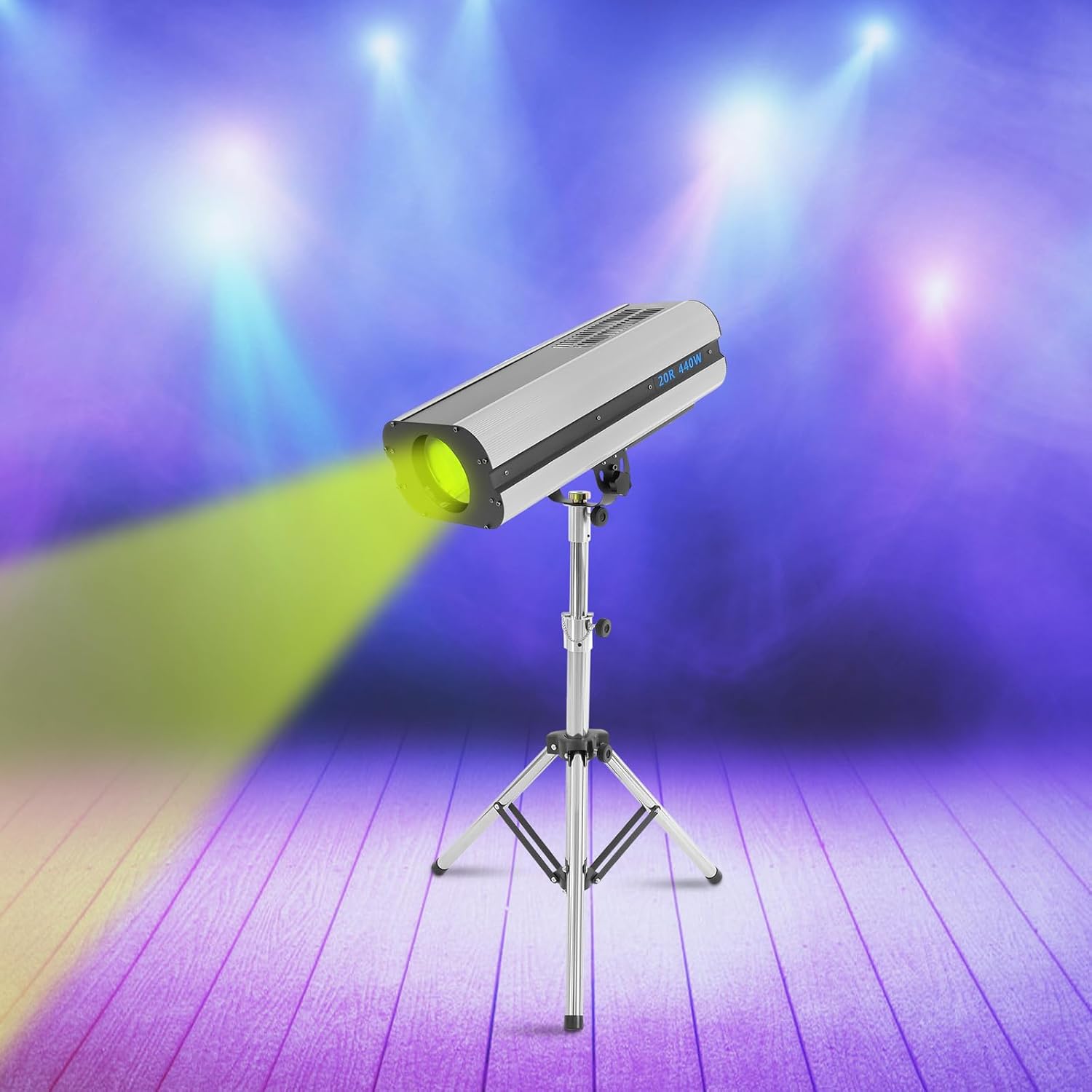 Professional 440W Beam Spotlight with Tripod, DMX & Manual Control, Adjustable 4-5ft Stand for Stage, Club, Concert, Wedding & Party Lighting