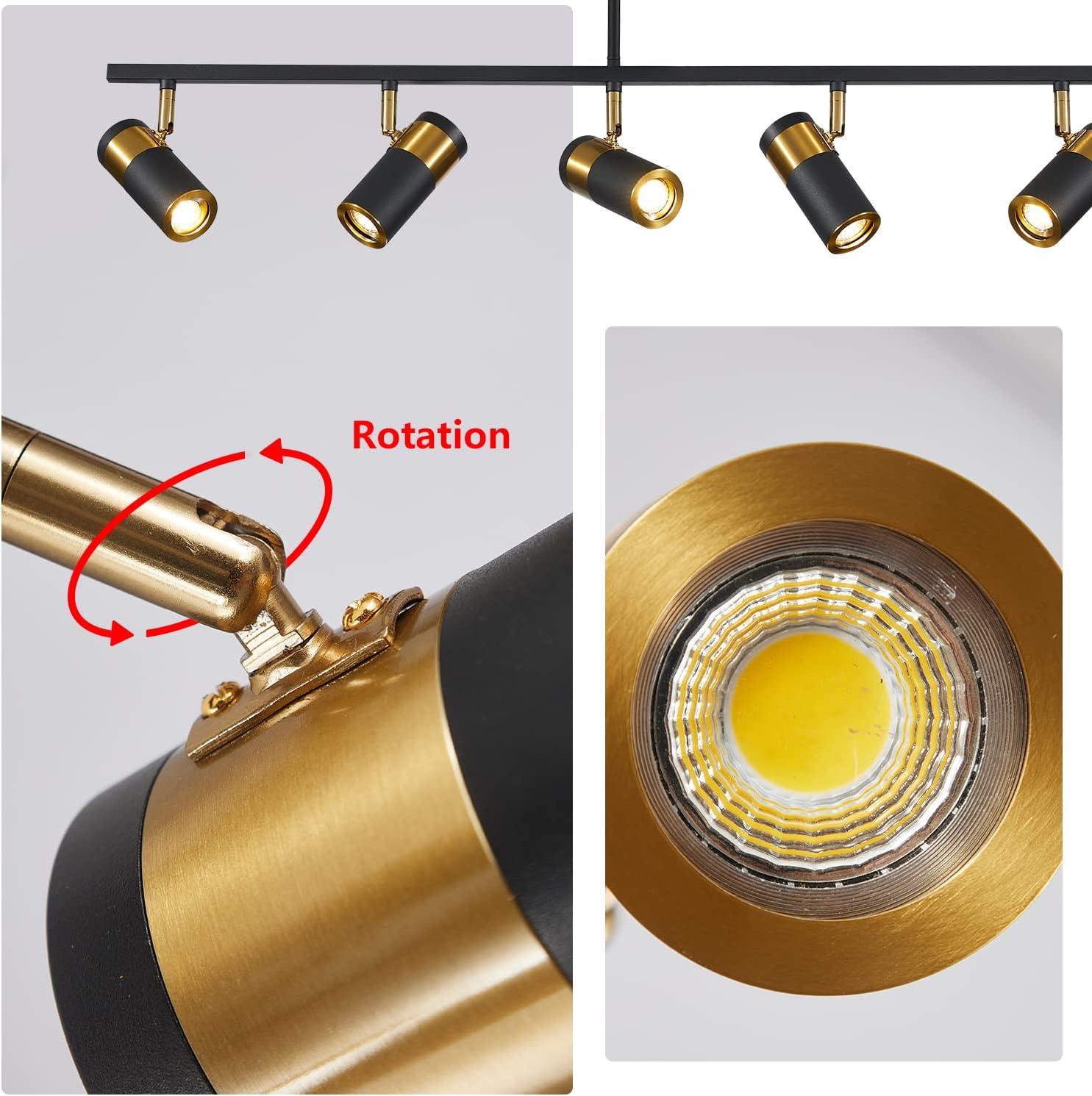 5-Light Ceiling Track Lighting Adjustable LED Track Lighting Kit Gold and Black Industrial Ceiling Spot Lighting for Kitchen Farmhouse Accent Lighting…