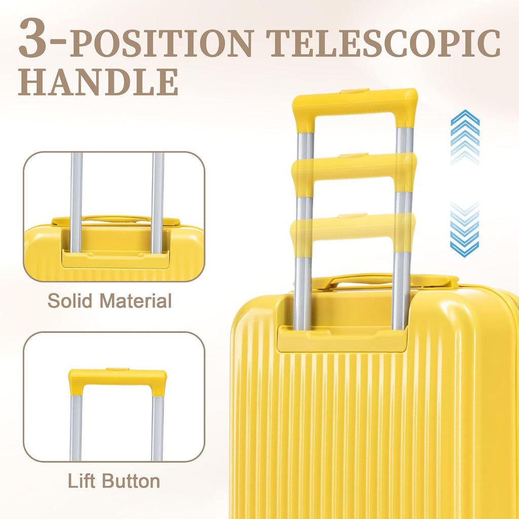 Two-piece luggage set with swivel wheels black hard shell 20-inch carry-on and 14-inch vanity case (Yellow)