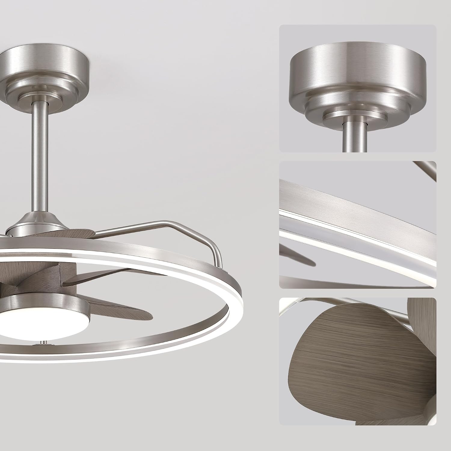 24 Inch Low Profile Ceiling Fans with Lights and Remote, 6-Speed Reversible Motor Flush Mount Modern Fandelier Ceiling Fan, App and Remote Control Dimmable LED Fan Light for Bedroom, Living Room