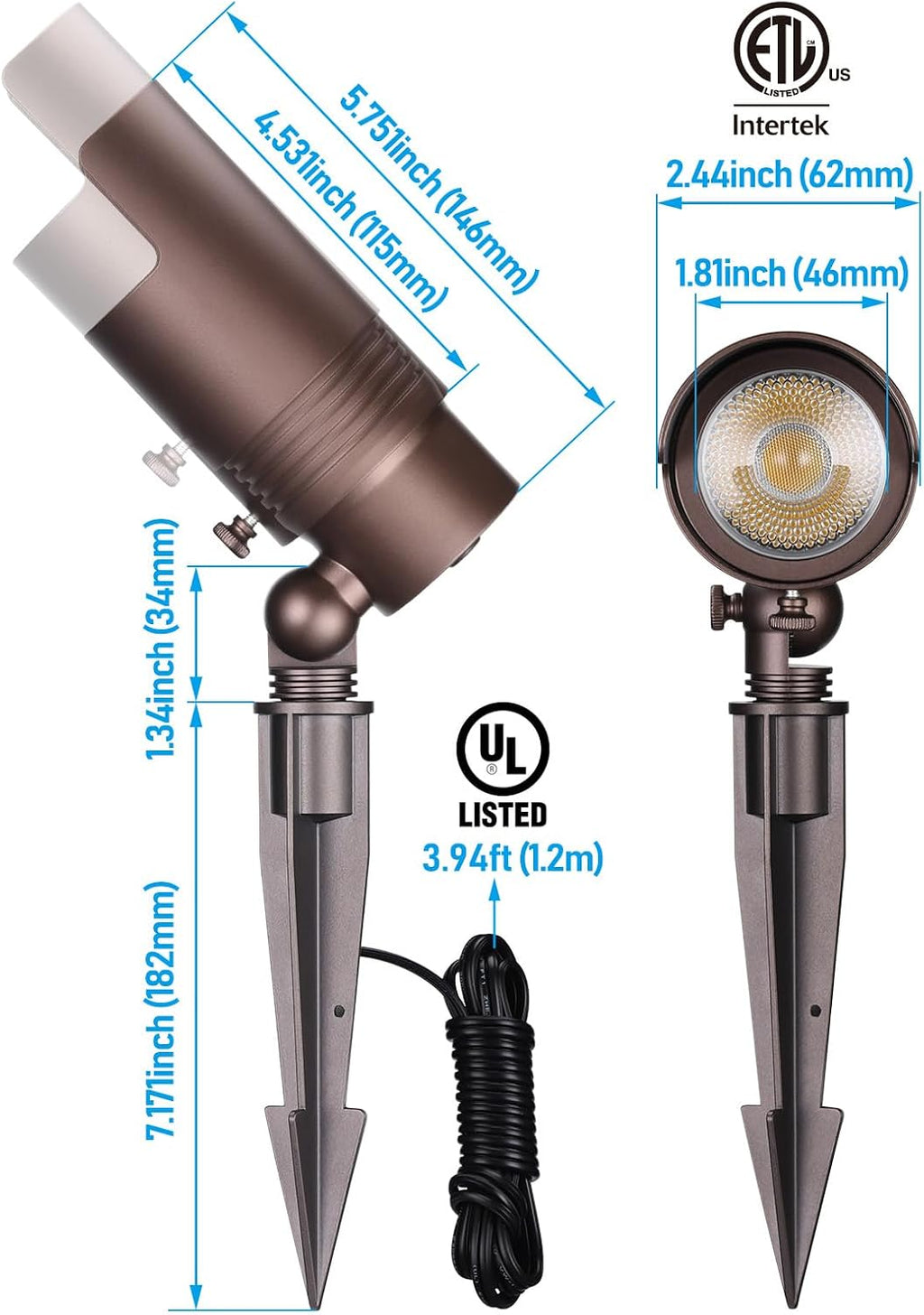LEONLITE 5CCT Low Voltage LED Landscape Spotlight, 7W LED Spot Lights Outdoor for Garden Yard, Adjustable Beam Angle, 12-24V AC/DC, Aluminum, IP65 Waterproof, CRI90, ETL, Oil Rubbed Bronze, Pack of 8