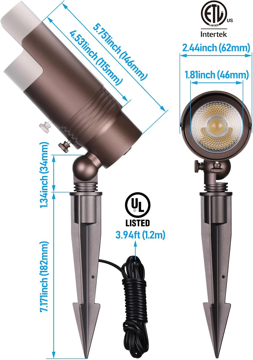 LEONLITE 5CCT Low Voltage LED Landscape Spotlight, 7W LED Spot Lights Outdoor for Garden Yard, Adjustable Beam Angle, 12-24V AC/DC, Aluminum, IP65 Waterproof, CRI90, ETL, Oil Rubbed Bronze, Pack of 8