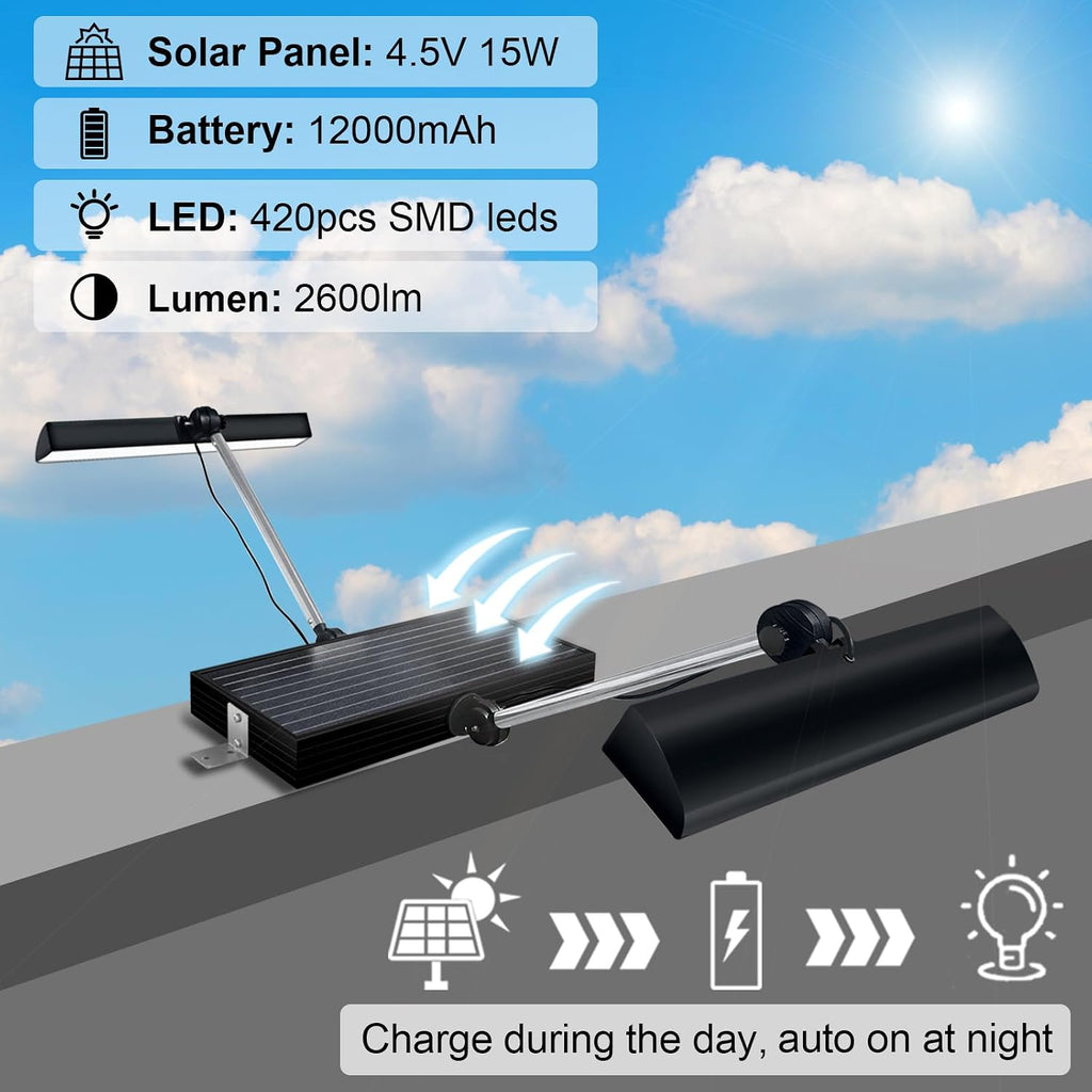 Solar Sign Lights Outdoor, 420 led 2600 Lumen Solar Sign Light, 12000 mAh Billboard Lighting for Bussiness, Real Estate, Shop, Bus Stop, HOA, Highway Signs, Commercial, Black